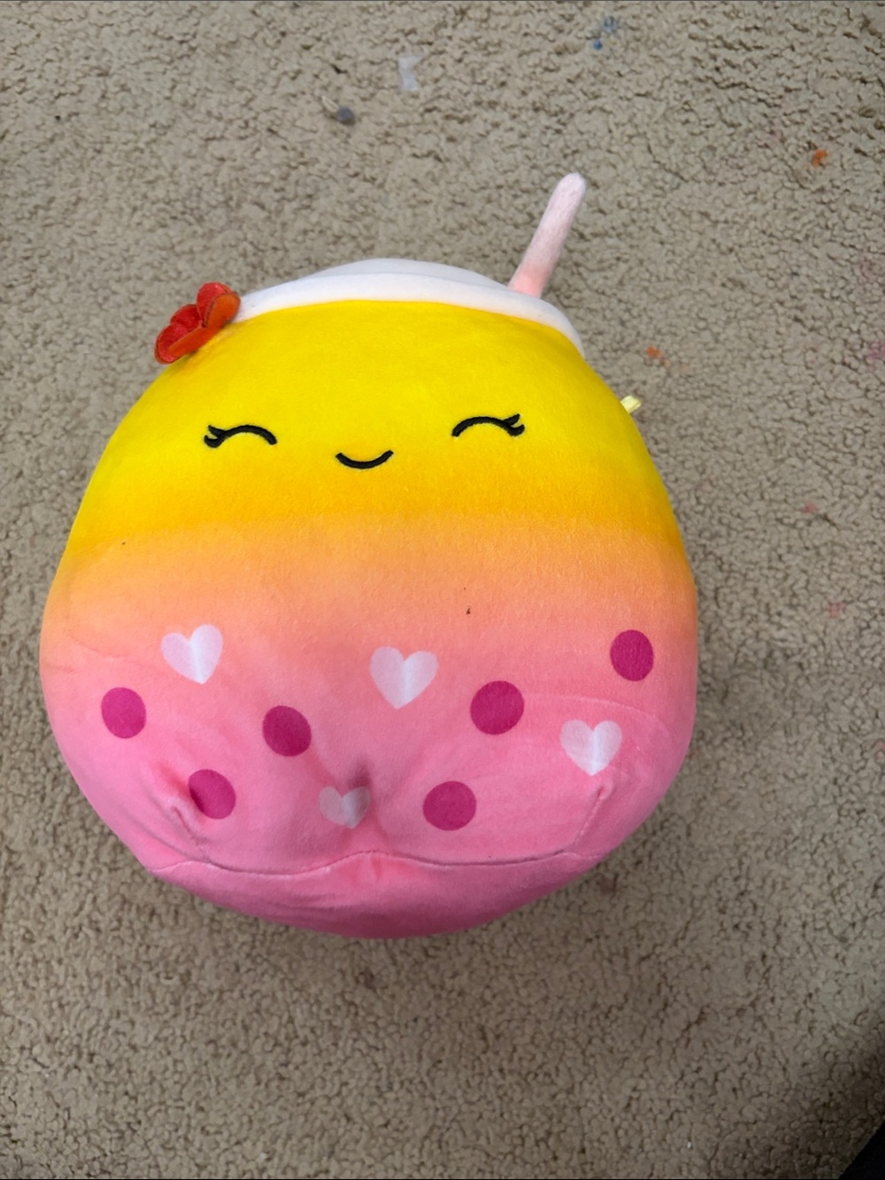 Squishmallows Yellow to Pink Heart Bubble Tea Plush Pillow